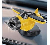 Solar powered airplane shaped car ornaments, Car dashboard drifting and rotating airplane ornaments, dashboard decoration, suitable for desktop office (Yellow)