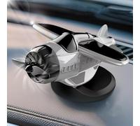 Solar powered airplane shaped car ornaments, Car dashboard drifting and rotating airplane ornaments, dashboard decoration, suitable for desktop office (Gray)