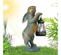 Solar Powered Garden Bunny, Solar Light Animal Statue, 9.06 x 3.15 x 3.54 Inch Panel Powered, Weather-Resistant Design, Resin Easter Figurine Lantern for Courtyard and Garden