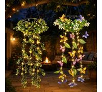 Solar-Powered Hanging Milan Grass Light , Solar-Powered Hanging Lamp made of Milangras Lifelike Foliage & Auto on/off, Porch Hanging Decor for Outside (2Pcs-Milan Grass+Butterfly)