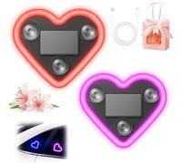 Solar Powered Wireless LED Heart Shape C-Pillar Neon Light, Car Solar Heart LED Light, Romantic Love-Shaped LEDs Ambient Neon Lights, Ip65 Waterproof, for Car Interior Decor (A+C)