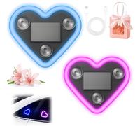 Solar Powered Wireless LED Heart Shape C-Pillar Neon Light, Car Solar Heart LED Light, Romantic Love-Shaped LEDs Ambient Neon Lights, Ip65 Waterproof, for Car Interior Decor (C+D)