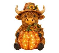 Solar Pumpkin Highland Cow Resina Zucca Lanterna Esterna Auto