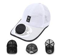 Solar Rechargeable Peak cap, USB & Solar Powered Baseball cap with Fans 3-Speed Quiet Fan for Golf, Hiking, Fishing (White,Taglia Unica)