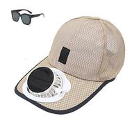 Solar Rechargeable Peak cap, USB & Solar Powered Breathable Baseball cap,3-Speed Quiet Fan for Outdoor Activities (Beige)