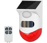 Solar Strobe Alarm Light with Motion Sensor Siren Outdoor Alarm Siren with Remote Controller 120db Sound Security Siren Light IP67 Waterproof and 4 Mo