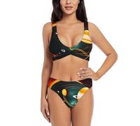 Solar System Jupiter Saturn - Bikini da donna, due pezzi, design incrociato sul davanti, con top da bagno di supporto, Nero , XL