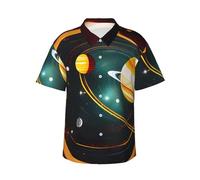 Solar System Jupiter Saturn Print - Camicia hawaiana da uomo, a maniche corte, con bottoni, per crociere estive, nero, S