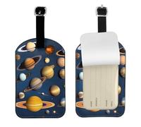 Solar System Planets - Targhetta per bagagli in pelle ecologica in poliuretano, double-face, personalizzabile con copertura per la privacy