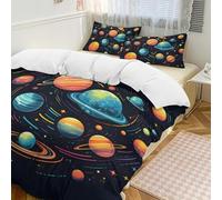 Solar System, Set copripiumino da 3 pezzi, con 2 federe, motivo: pianeta spaziale, caldo, chiusura con cerniera, morbido set di biancheria da letto per tutte le stagioni, 201 x 229 cm
