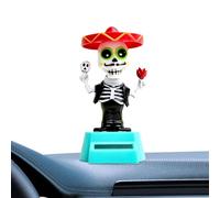 Solar Toy, Skeleton Ornament, Solar-Powered Motion Activates Rhythmic Head Movement, Compact Design Enhances Decorative Appeal, Car Decor for Dashboard and Home Spaces