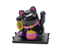 Solar Waving Lucky Cat Figurine Auto Motion (Lucky Bag-Nero)