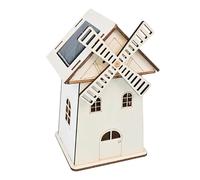 Solar Windmill House, Model Construction Craft Kit, Stem Toys Learning Games, 3,27 x 2,76 x 5,51 inch Creative Wooden Decor Ornament for School, Cabinet, Exhibitions, Living Room