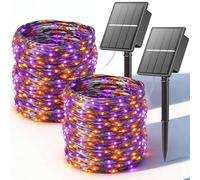 SOLARBABY 2 Pacchi Luci Solari Esterno,2 x 22m Totale 400 LED Catena Luminosa Esterno Solare, 8 Modalità Arancio-Viola Halloween Filo di Rame Lucine Esterno Solare Impermeabile per Halloween Decor