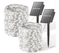 SOLARBABY 2 Pezzi Luci Solari Esterno,2 x 22m Totale 400 LED Filo di Rame Catena Luminosa Esterno Solare,8 Modalità Impermeabili Luci Solari da Giardino Decorative per Natale Albero Patio,Bianco