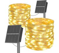 SOLARBABY 2 Pezzi Luci Solari Esterno,2x22m Totale 400 LED Filo di Rame Catena Luminosa Esterno Solare,8 Modalità Impermeabili Luci Solari da Giardino Decorative per Natale Albero Patio,Bianco Caldo