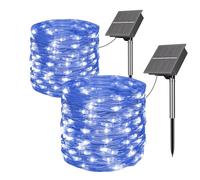 SOLARBABY Catena di luci solari per esterni, 2 x 20 m, 200 LED, resistente alle intemperie, 8 modalità, IP65, impermeabile, Natale, balcone, giardino, feste, colore blu