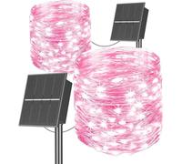 SOLARBABY Catena di luci solari per esterni, 2 x 20 m, 200 LED, resistente alle intemperie, 8 modalità, IP65, impermeabile, Natale, balcone, giardino, feste, colore: rosa