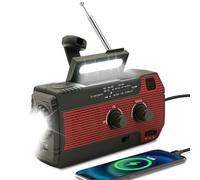 SOLARBABY Radio solare di emergenza con manovella per autoscarica, torcia a LED, allarme SOS, radio AM/FM e batteria da 4000 mAh, che può anche effettuare cariche di emergenza per smartphone(Rosso)