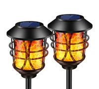 SOLARBABY Solar Lights voor outdoor metalen flikkerende vlamlichten fakkels waterdichte auto aan/uit zonnepad lichten voor tuin, patio, tuin, landschap, pak van 2