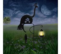 Solare alimentato nero gatto luce di pesca, giardino decorativo ferro arte gatto carino pesca terra luce, tramonto senza fili all'alba LED lampada paesaggio impermeabile.