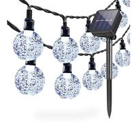 Solare Catene luminose per esterni, Luci a stringa solari Giardino 6,5m 30 LED Impermeabile Luci fatate Globo Palla Cristallo Festival Luce per Festa Nozze Terrazza Natale Decorazione (Bianco Freddo)