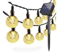 Solare Catene luminose per esterni, Luci a stringa solari Giardino 6,5m 30 LED Impermeabile Luci fatate Globo Palla Cristallo Festival Luce per Festa Nozze Terrazza Natale Decorazione (Bianco Caldo)