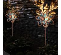 Solare Girandola Esterno Terrazzi Decorazione Fiore Chiodi Blu Vetro LED 2er Set [EEK: Inaditato]