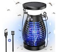 Solare Lampada Antizanzare Elettrica, 3 IN 1 UV Acchiappa Mosche Esterno, 4200V USB Ricaricabile Impermeabile Trappola Insetti Lampada Zanzare Interno per Ufficio Cucina Giardino Campeggio, Nero
