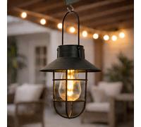 Solare Nero Vintage LED Lanterna da Appendere Giardino Esterno Pescatore Luce