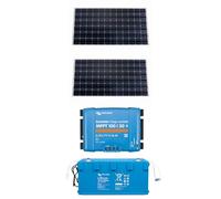Solare Pronto Kit Fotovoltaico 12V 2 x pannello solare con caricabatteria MPPT 100/30 per Camper e Barca - Compatibile con Victron, Batteria LiFePO6 (Potenza Totale 300W)