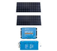 Solare Pronto Kit Fotovoltaico 12V 2 x pannello solare con caricabatteria MPPT 100/30 per Camper e Barca - Compatibile con Victron, Batteria LiFePO5 (Potenza Totale 370W)