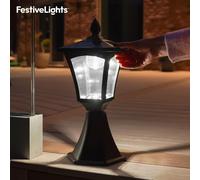 Solare Trasparente Bianco LED Lanterna Palo Base Montatura Nero da Esterno Luce