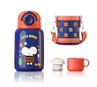 SOLARLAB Borraccia termica bambini 450ML in Acciaio Inossidabile senza BPA - Compatibile per Bambini da 1 a 6 anni - Con 2 Tappi e Borsa Portabottiglie Inclusa -Adatto per l'uso a scuola, in campeggio