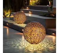 Solarleuchte LED Da Esterno Kugellampe Motivo Fiore Metallo Ruggine 2 Pezzi
