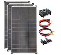 SOLARTRONICS Set di 3 pannelli solari monocristallini da 120 W + regolatore di carica 20 A blu + cavo solare, cavo batteria + spina solare