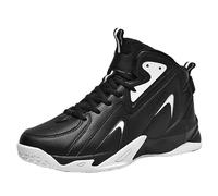 Solastride Men's High Top Basketball Shoes in Plus Size Breathable Anti Slip Shock-Absorbing Sports Training Boots(Black,48 EU)
