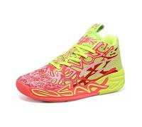 Solastride Men's High Top Basketball Shoes with Mesh Breathable Non Slip Fashionable Outdoor Sports Leisure Shoes(Red Yellow,36 EU)