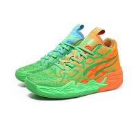 Solastride Men's High Top Basketball Shoes with Mesh Breathable Non Slip Fashionable Outdoor Sports Leisure Shoes(Orange Blue,43 EU)