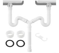 Solaughguy Kit di scarico flessibile per doppio lavabo, regolabile da 20 cm a 80 cm per una facile installazione su tubi G1, kit di scarico per doppio lavello, sifone flessibile P da 1-1/2 e 1-1/4