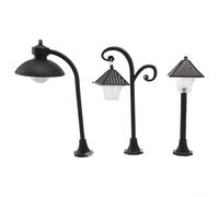 Solaughguy Lampione stradale in miniatura, decorazione da giardino, scala 1/12, ornamento vintage per casa delle bambole, treno ferroviario, prato, sentiero e ombra display (1 set (3 pezzi)