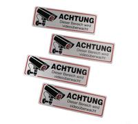 Solaughguy Segnale video per interni ed esterni, confezione da 4, in acciaio inox, 12 x 4 cm, resistente alle intemperie, segnale di sicurezza per vendita al dettaglio, ufficio,