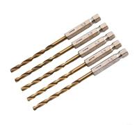Solaughguy Set di 5 punte per trapano HSS, in acciaio ad alta velocità con gambo esagonale da 1/4", rivestito in titanio dorato per legno, plastica, alluminio, ferro, compatibile con cacciaviti a