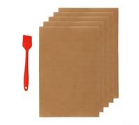 Solaughguy Set di 5 tappetini per barbecue in rame, riutilizzabili, non esterni, 33 x 40 cm, per grigliare pesce, carne, verdure, con spazzola per olio, lavastoviglie