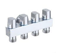 Solaughguy Valvola angolare in ottone con un'entrata e quattro uscite, distributore d'acqua a 4 vie per rubinetto della lavatrice, per impianto idraulico multi-connessione con (argento)