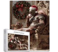 Soldato che indossa cappello di Babbo Natale, puzzle da 1000 pezzi per adulti Natale Fantasy Art puzzle colorato fai da te per la decorazione della casa regali puzzle famiglia perfetto per serate di