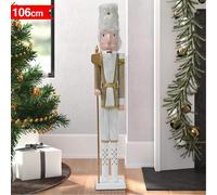 Soldato Schiaccianoci di Natale in Legno 106 cm Decorazioni Addobbo Bianco e Oro