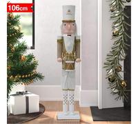 Soldato Schiaccianoci di Natale in Legno Altezza 106 cm Decorazioni Bianco e Oro
