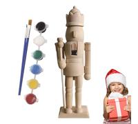 Soldato schiaccianoci in legno non verniciato, schiaccianoci in legno non verniciato - dipingi il tuo soldato di Natale,Schiaccianoci in legno non finito con set di colori per bambini, adulti, tutte