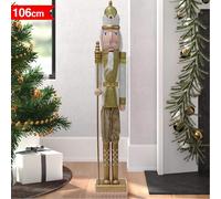 Soldato Schiaccianoci Natale in Legno 106 cm Decorazione Natalizia Oro e Bianco